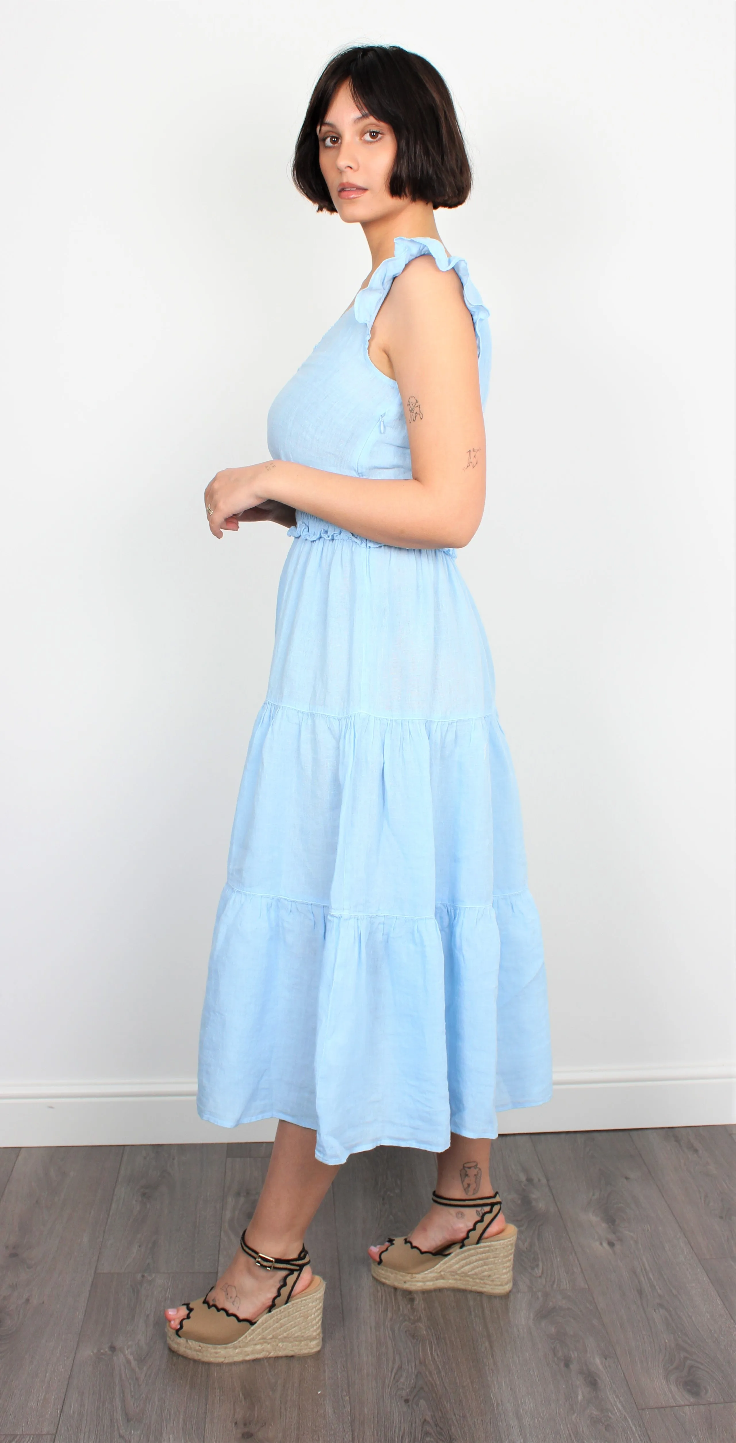 120% Lino blue waterfall linen dress