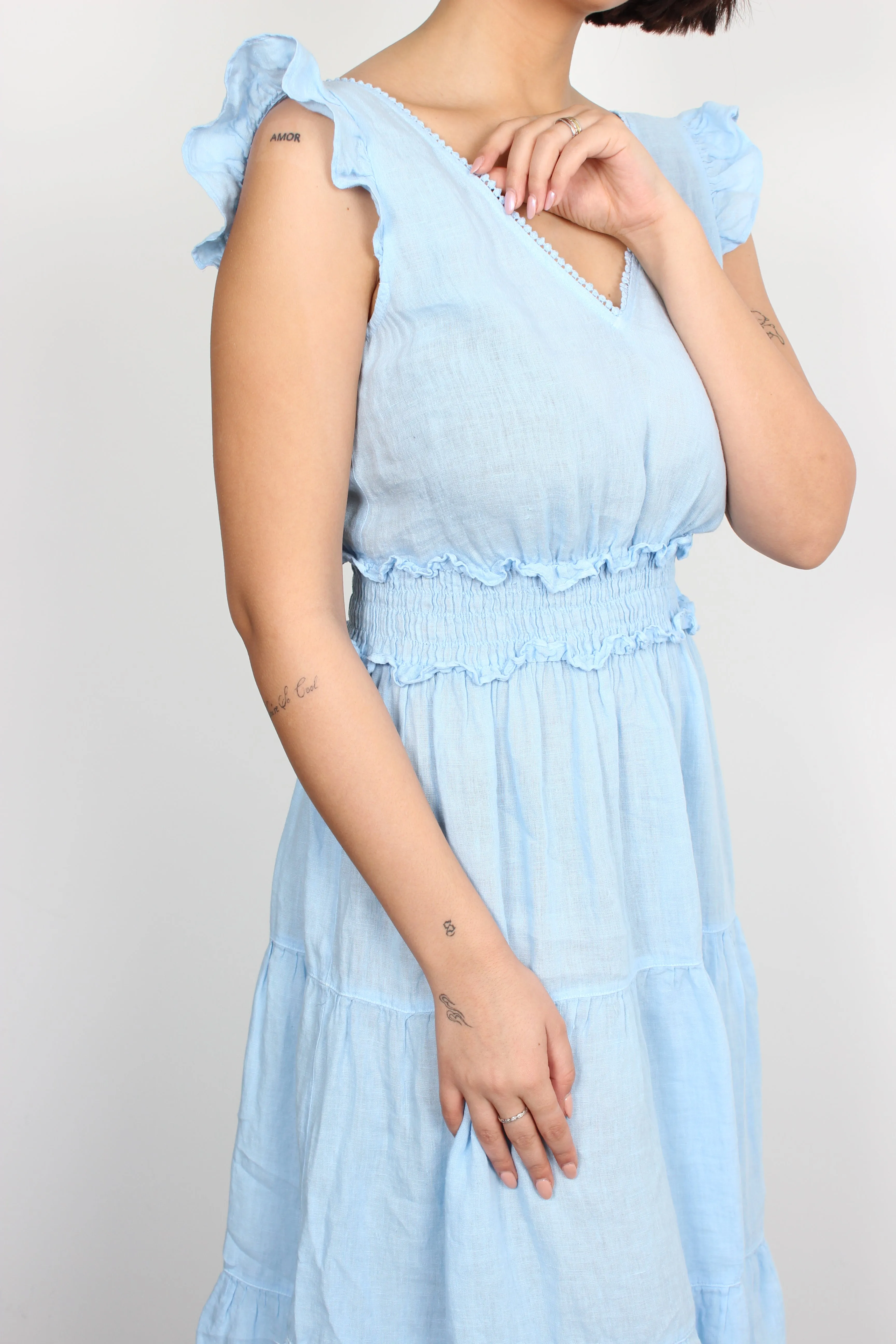 120% Lino blue waterfall linen dress
