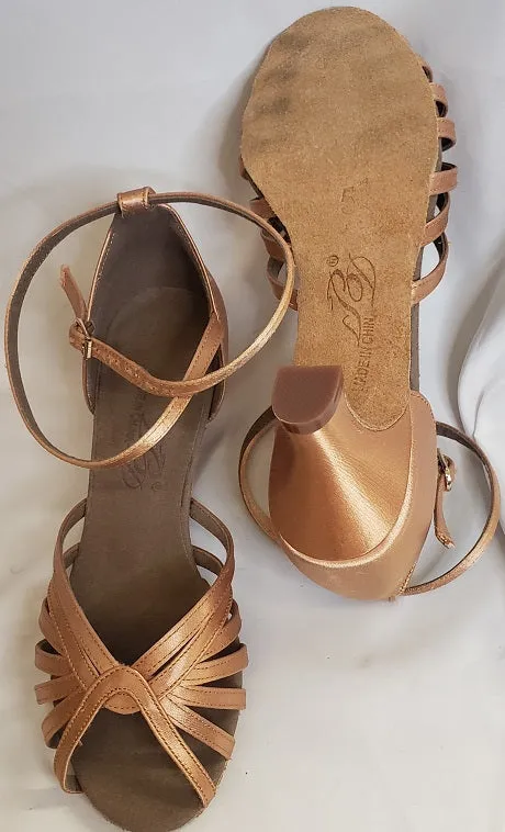 2" Sadie -- Wide Heel Latin Sandal -- Tan Satin