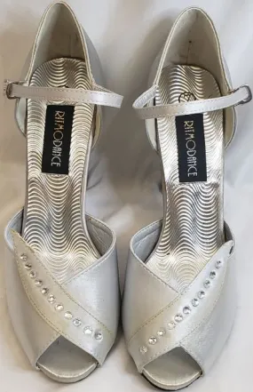 3.38" Hilda -- Closed Back/Open Toe Ballroom Shoe -- Silver Satin