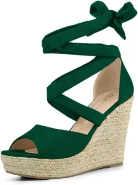 Allegra K Women's Lace Up Espadrilles Platform Platform Wedges Sandals