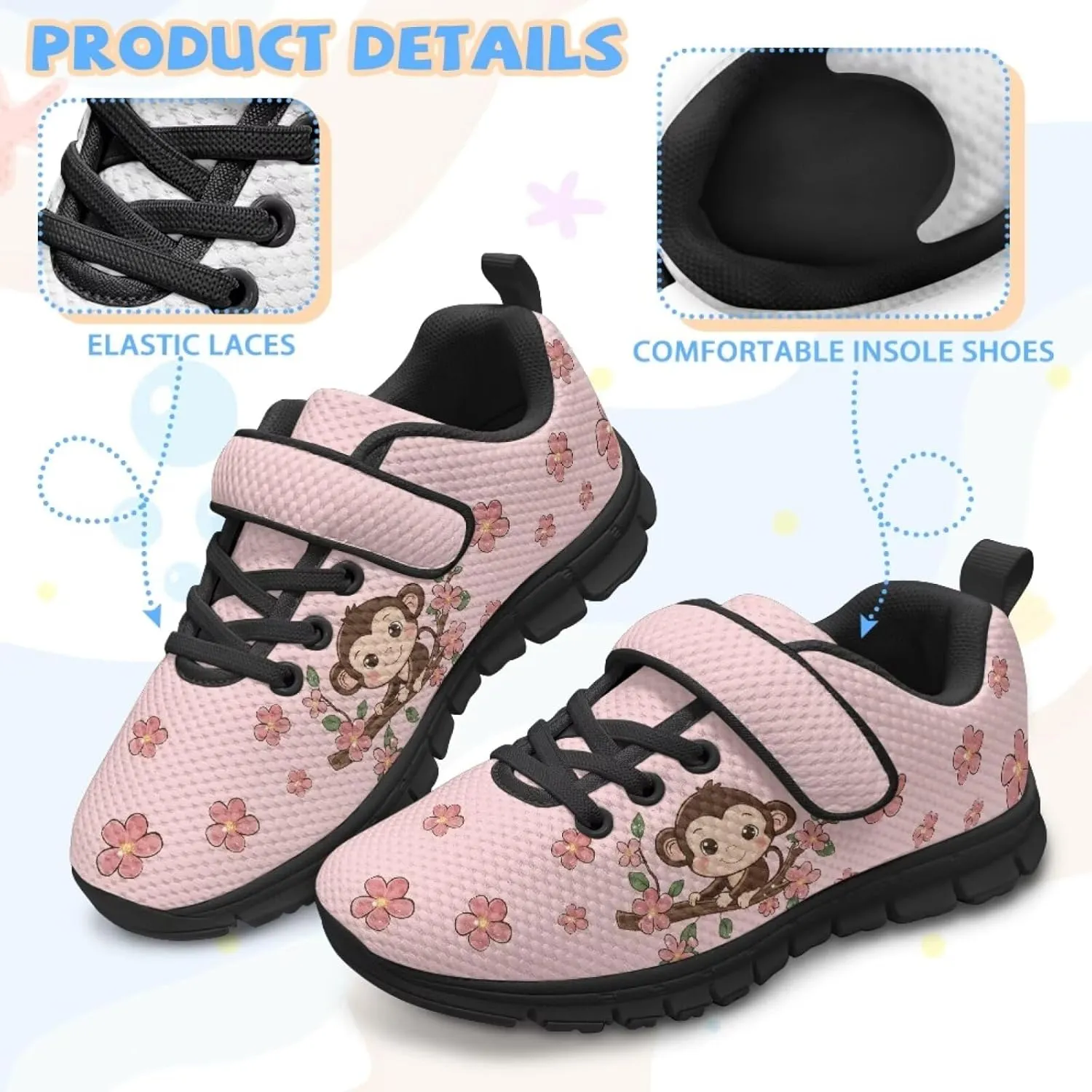 Animal Print Shoes for Kids Girls One Strap Tennis Sneakers Mesh Running Shoes Lightweight Athletic Shoes