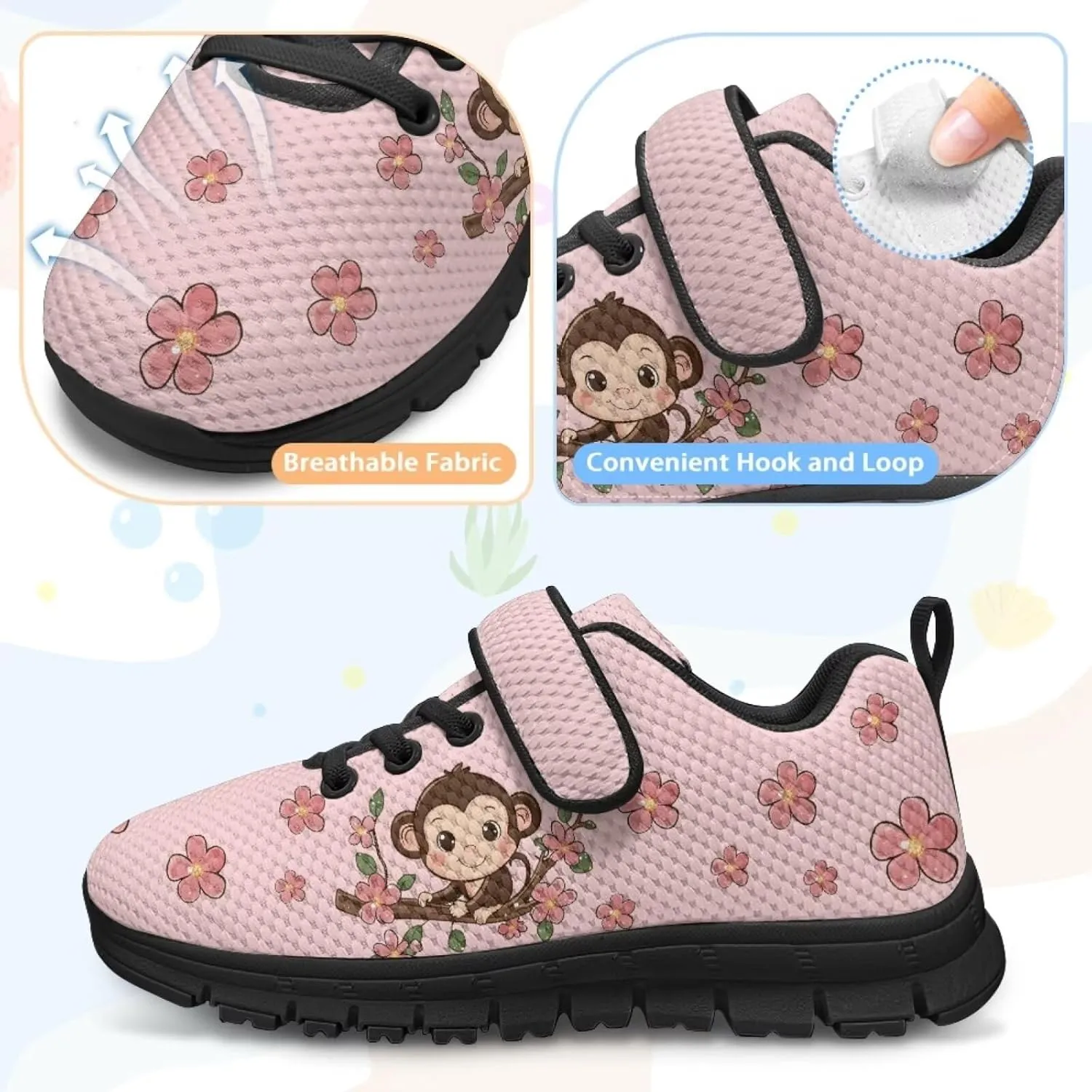 Animal Print Shoes for Kids Girls One Strap Tennis Sneakers Mesh Running Shoes Lightweight Athletic Shoes