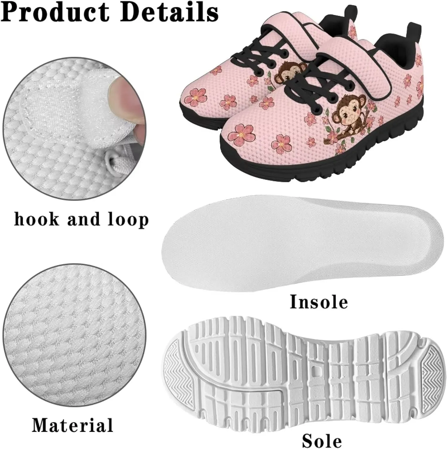 Animal Print Shoes for Kids Girls One Strap Tennis Sneakers Mesh Running Shoes Lightweight Athletic Shoes