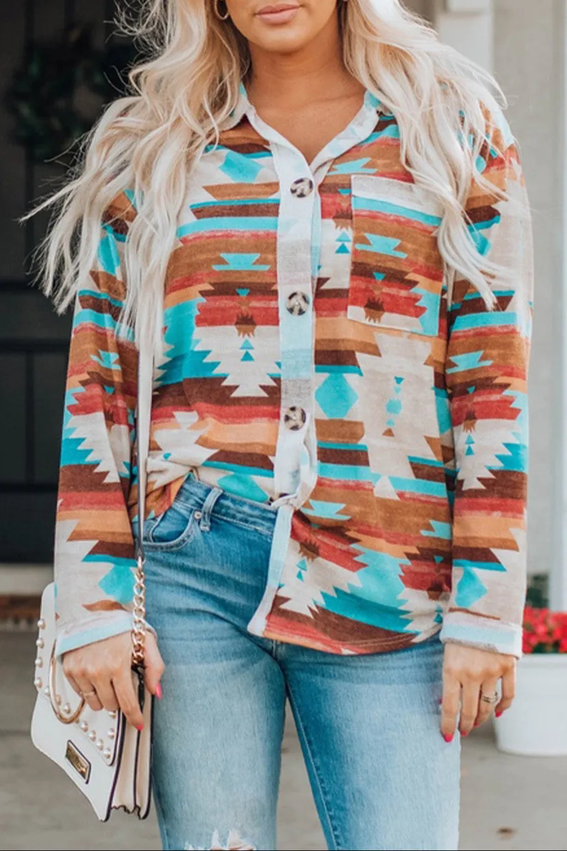Aztec Long Sleeve Buttoned Shirt