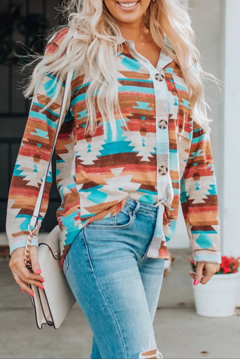 Aztec Long Sleeve Buttoned Shirt