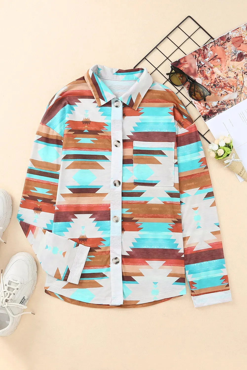 Aztec Long Sleeve Buttoned Shirt