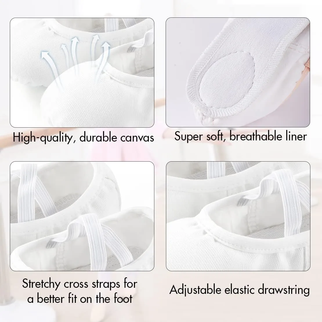 Ballet Shoes for Girls, Canvas Dance Practice Slippers No-Tie Sole Yoga Gymnastics Shoes(Toddler/Little Kid/Big Kid)