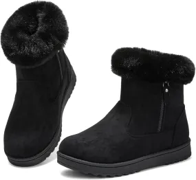 BENPAO Women's Winter Snow Boots - Fuzzy Mini Short Suede Ankle Booties with Zipper