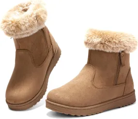 BENPAO Women's Winter Snow Boots - Fuzzy Mini Short Suede Ankle Booties with Zipper