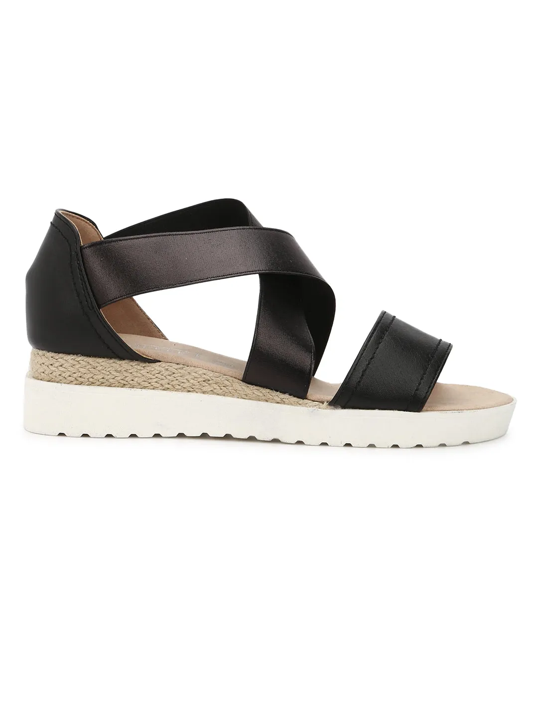 Black PU Crossover Plaform Wedges