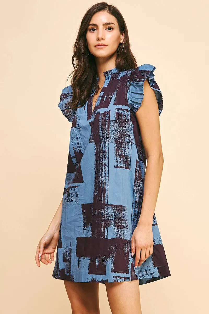 Blue Print Tunic Mini Dress