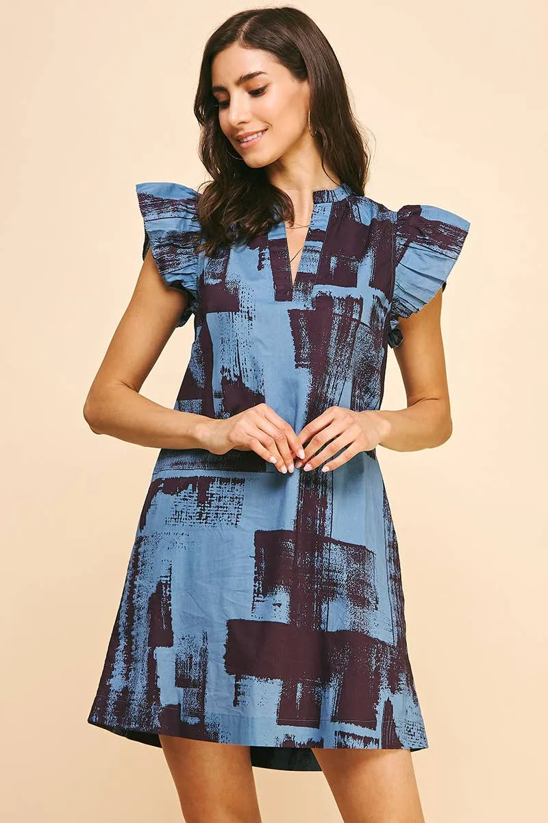 Blue Print Tunic Mini Dress