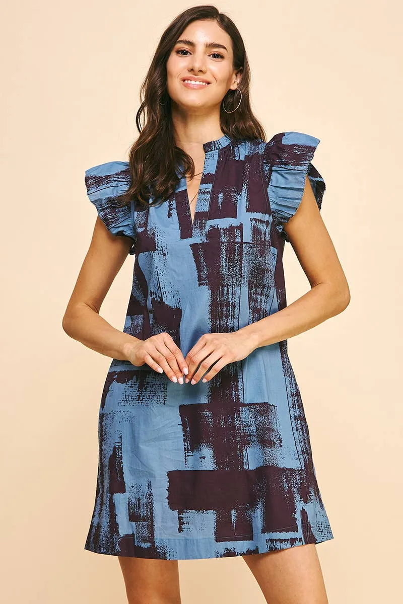 Blue Print Tunic Mini Dress