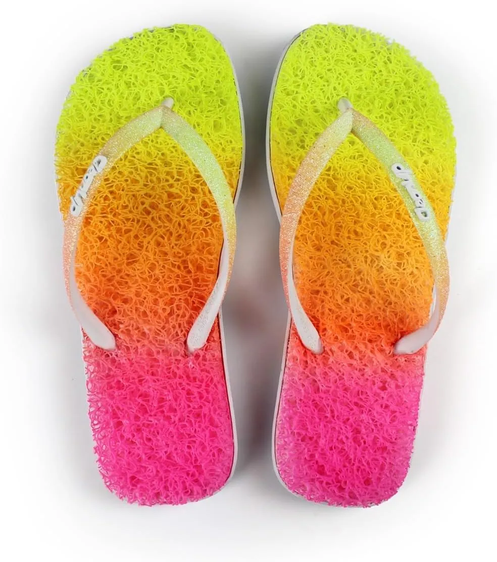 CLEANUP Flip Flops | Flat Colorful Yellow| Exfoliating, Massaging and Relaxing | Comfortable & Lightweight Thong Sandals | 100% Vegan Recyclable Fibers |