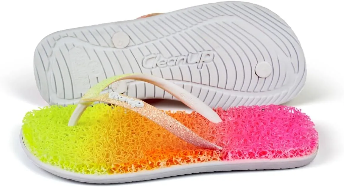 CLEANUP Flip Flops | Flat Colorful Yellow| Exfoliating, Massaging and Relaxing | Comfortable & Lightweight Thong Sandals | 100% Vegan Recyclable Fibers |