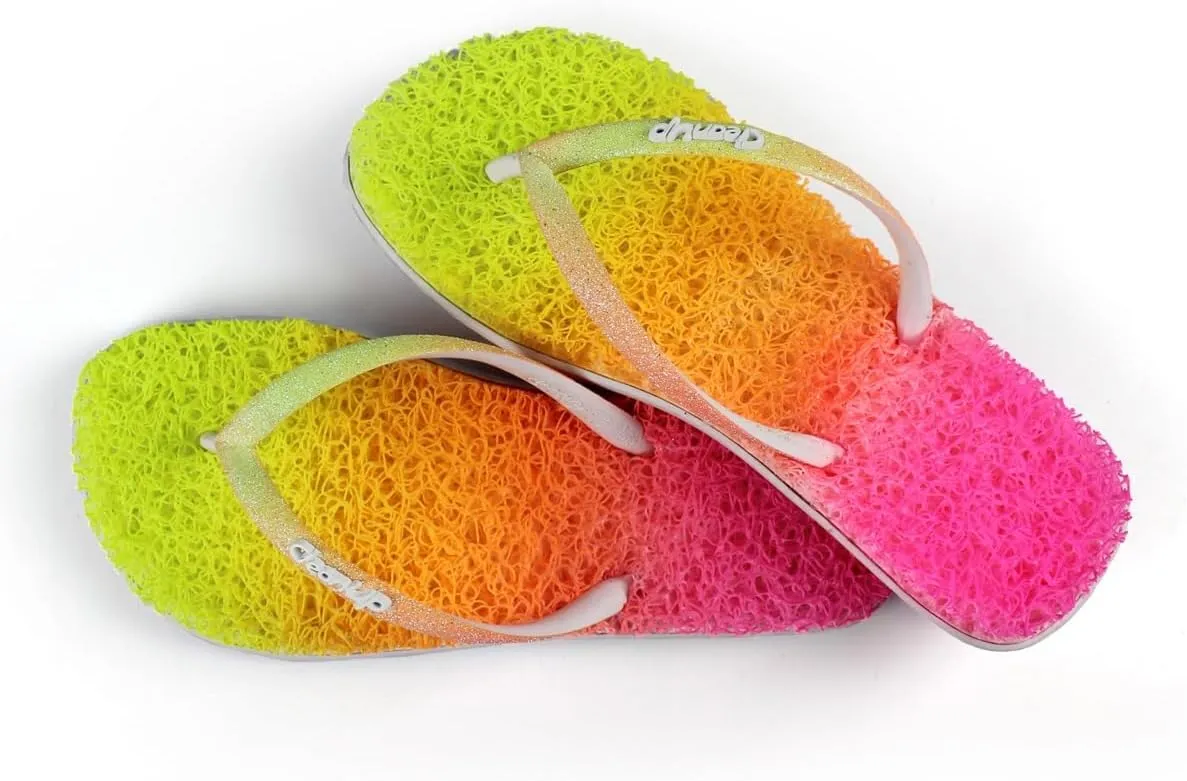 CLEANUP Flip Flops | Flat Colorful Yellow| Exfoliating, Massaging and Relaxing | Comfortable & Lightweight Thong Sandals | 100% Vegan Recyclable Fibers |
