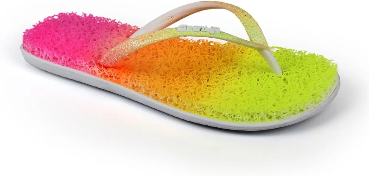 CLEANUP Flip Flops | Flat Colorful Yellow| Exfoliating, Massaging and Relaxing | Comfortable & Lightweight Thong Sandals | 100% Vegan Recyclable Fibers |