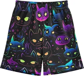 Colorful Neon Galaxy Cats Summer Casual Shorts with Pockets for Boys Pull on Lounge Shorts Outdoor 7-15Y