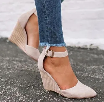 Comelyy Women's wedge heel belt buckle sandals