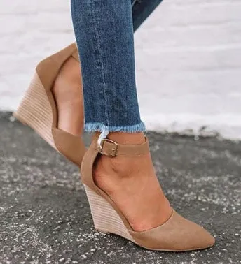 Comelyy Women's wedge heel belt buckle sandals