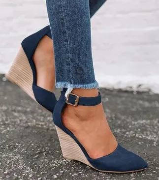 Comelyy Women's wedge heel belt buckle sandals