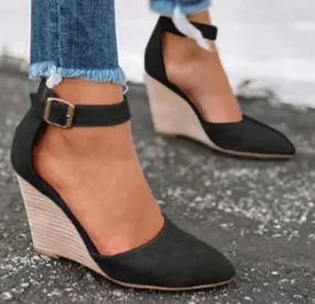 Comelyy Women's wedge heel belt buckle sandals