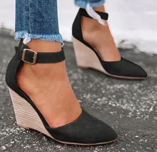 Comelyy Women's wedge heel belt buckle sandals