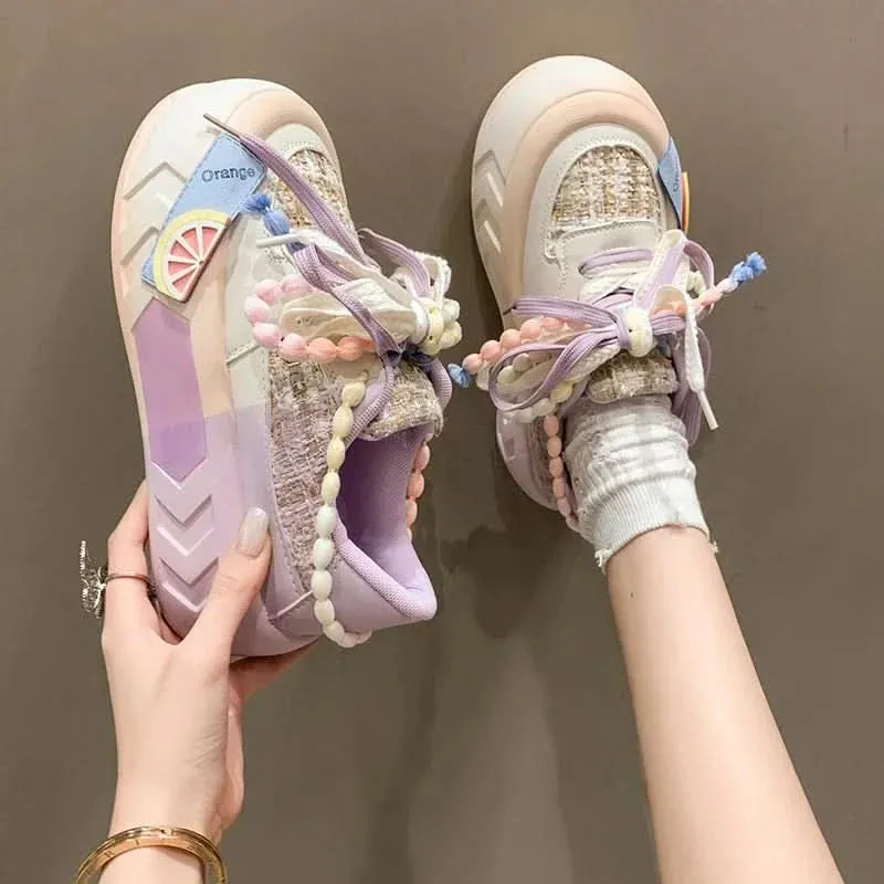 Cute Platform Round Toe Sneakers for Teens | Comfortable & Trendy