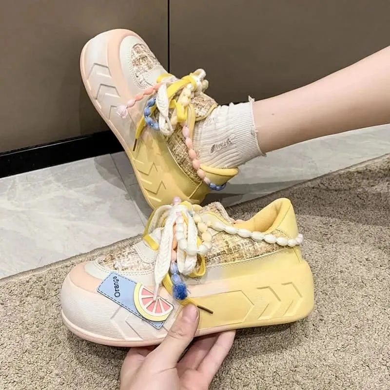 Cute Platform Round Toe Sneakers for Teens | Comfortable & Trendy