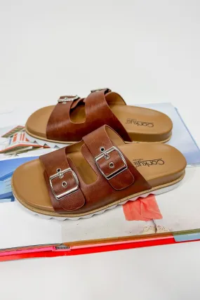 Dash Double Strap Slide On Corkys Sandal in Cognac