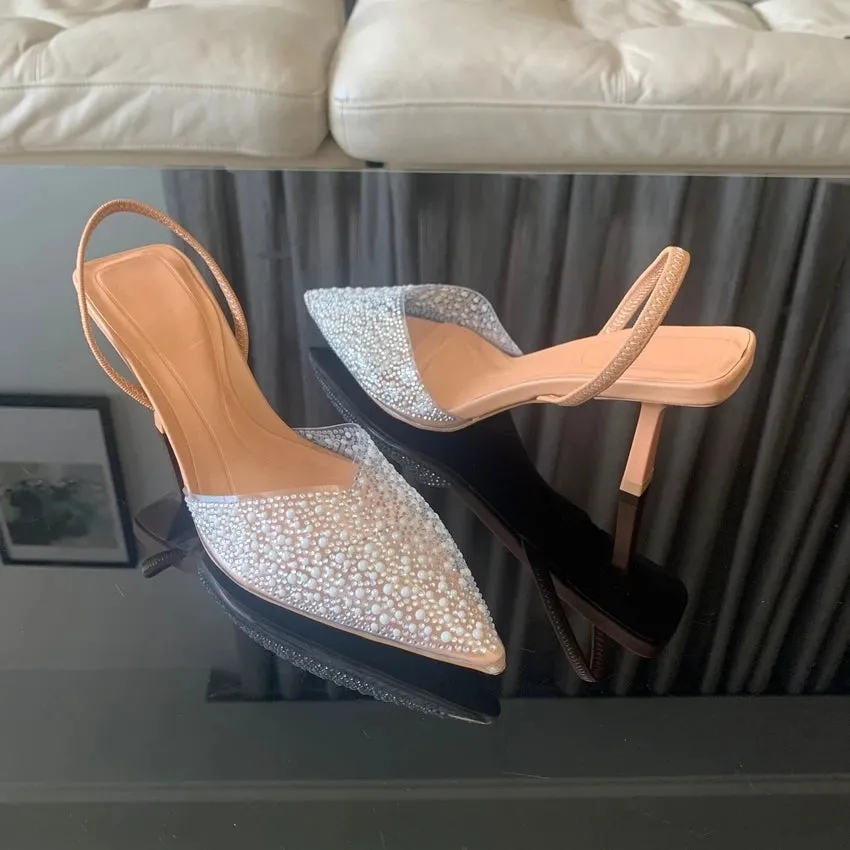 Elegant Pearl-Decorated Slingback Pumps