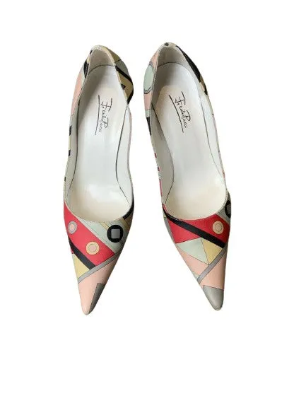 EMILIO PUCCI MULTI COLOR PRINTED PUMPS HEELS SIZE 38 US 8 UK 5 ladies