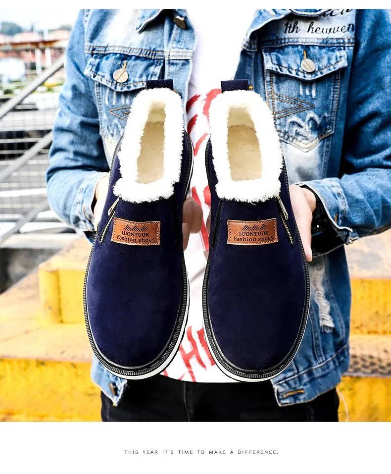 Fashion Black Mens Boots Designer Winter Shoes Men Warm Casual Fur New Warm Winter comfortable flats