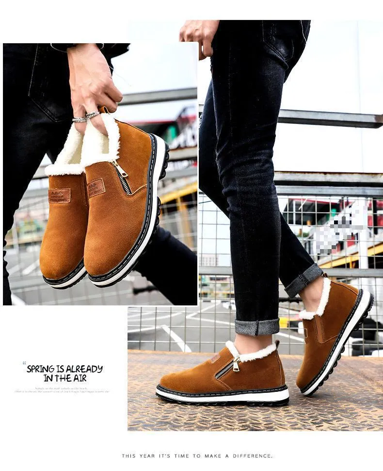 Fashion Black Mens Boots Designer Winter Shoes Men Warm Casual Fur New Warm Winter comfortable flats