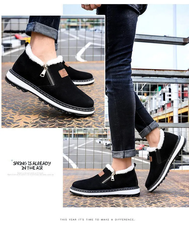 Fashion Black Mens Boots Designer Winter Shoes Men Warm Casual Fur New Warm Winter comfortable flats