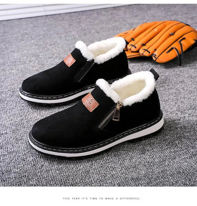 Fashion Black Mens Boots Designer Winter Shoes Men Warm Casual Fur New Warm Winter comfortable flats