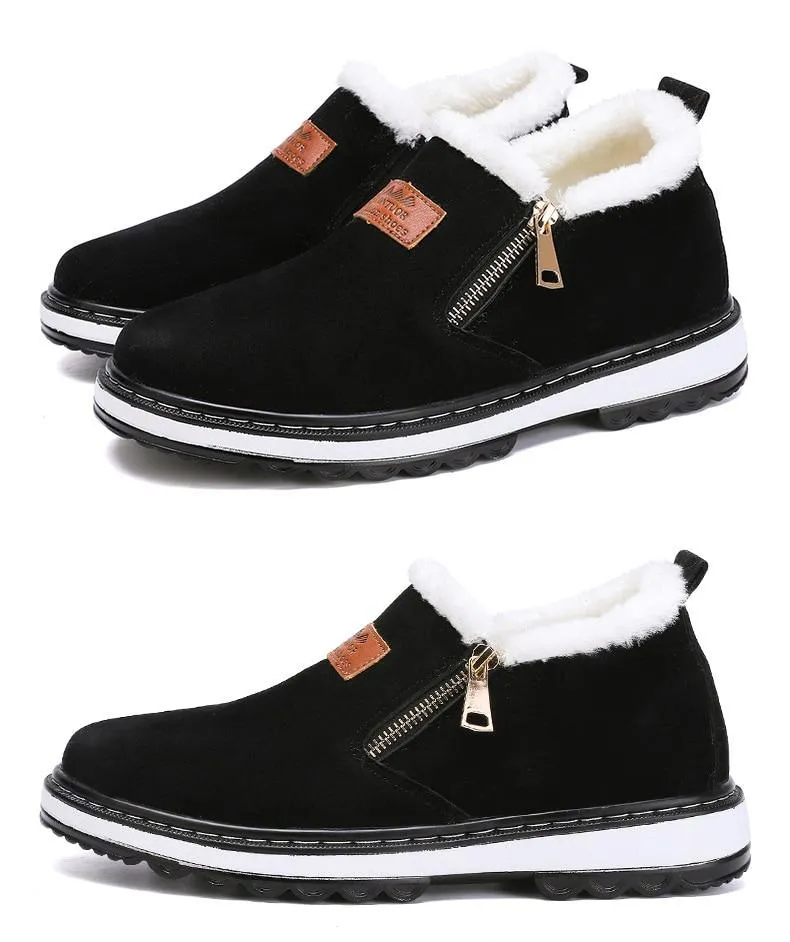 Fashion Black Mens Boots Designer Winter Shoes Men Warm Casual Fur New Warm Winter comfortable flats