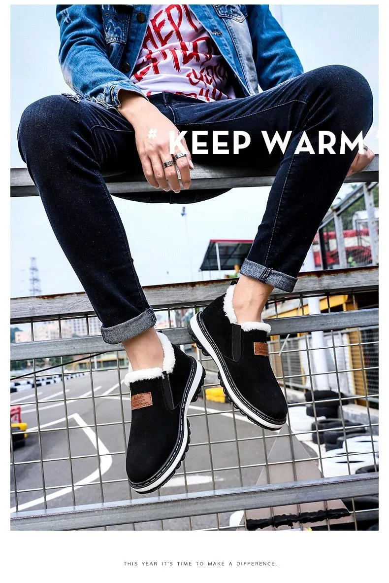 Fashion Black Mens Boots Designer Winter Shoes Men Warm Casual Fur New Warm Winter comfortable flats