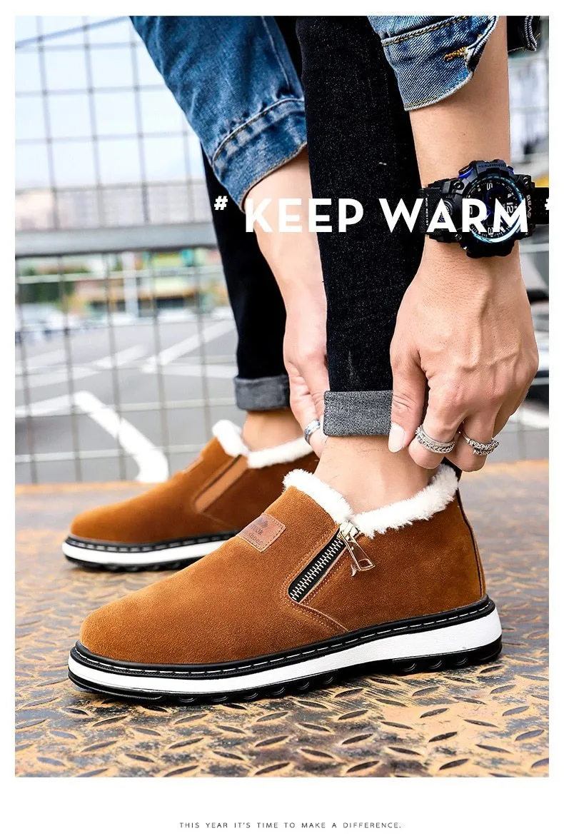 Fashion Black Mens Boots Designer Winter Shoes Men Warm Casual Fur New Warm Winter comfortable flats