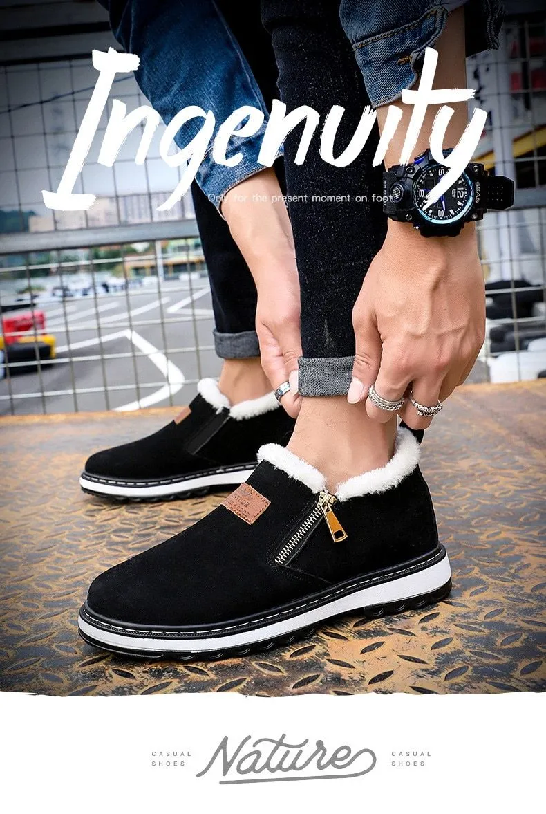 Fashion Black Mens Boots Designer Winter Shoes Men Warm Casual Fur New Warm Winter comfortable flats