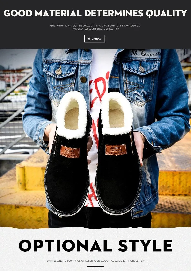 Fashion Black Mens Boots Designer Winter Shoes Men Warm Casual Fur New Warm Winter comfortable flats