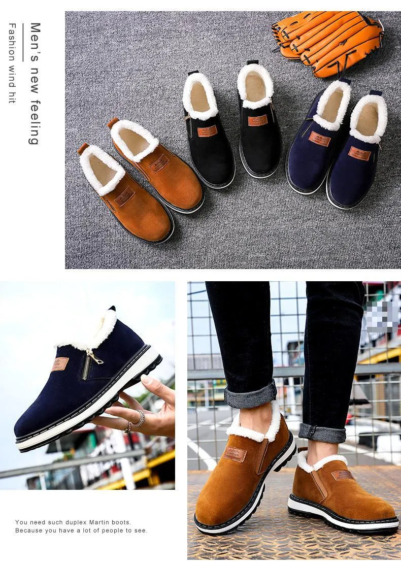 Fashion Black Mens Boots Designer Winter Shoes Men Warm Casual Fur New Warm Winter comfortable flats