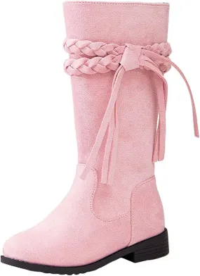 Girls Cowgirl Boots Mid Calf Square Toe Western Boot for Kids Zipper Vintage Cowboy Boots Toddler Girls Winter Shoes