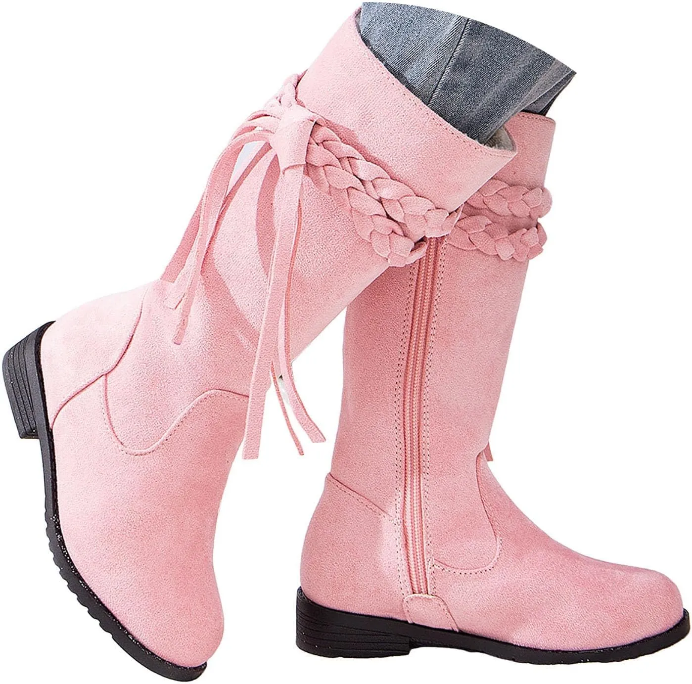 Girls Cowgirl Boots Mid Calf Square Toe Western Boot for Kids Zipper Vintage Cowboy Boots Toddler Girls Winter Shoes