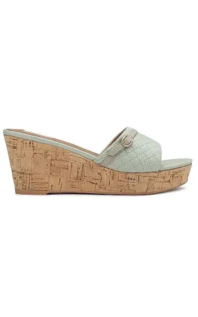 Green Textured Leather Wedges