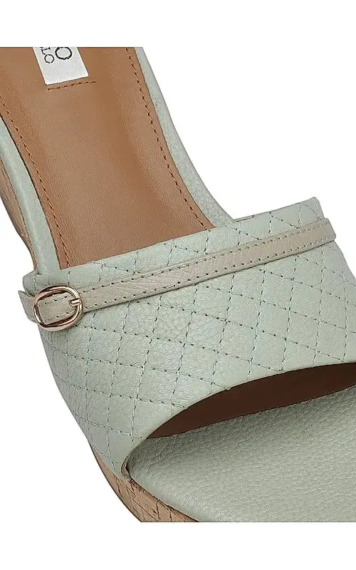 Green Textured Leather Wedges