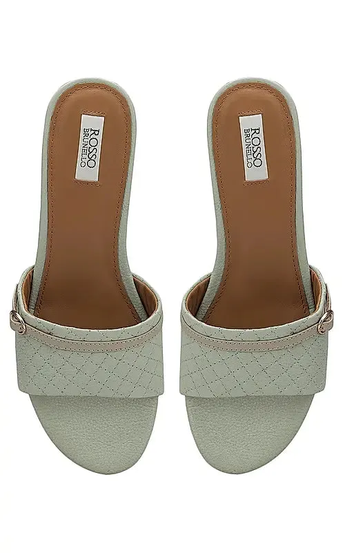 Green Textured Leather Wedges