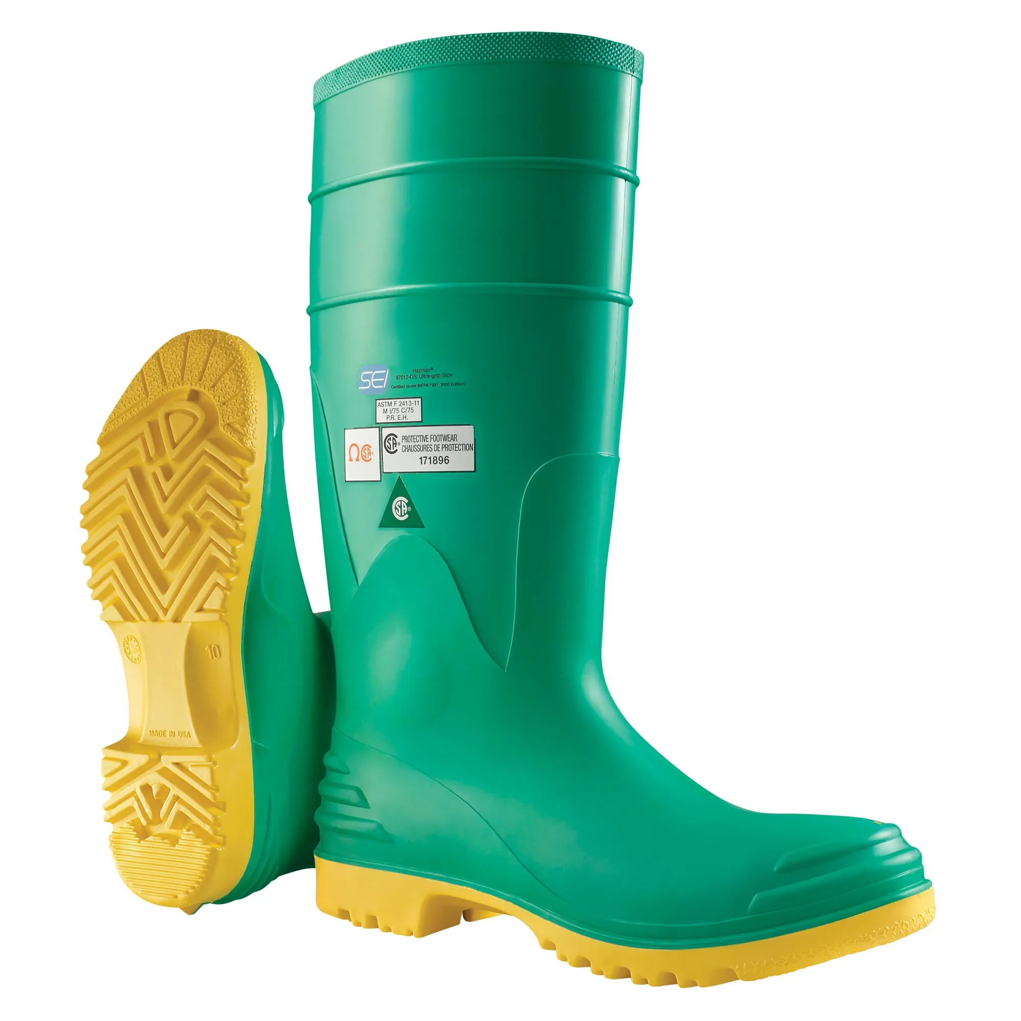 Hazmax® 16" Kneeboot, PVC, Steel Toe, Size 12, Puncture Resistant Sole