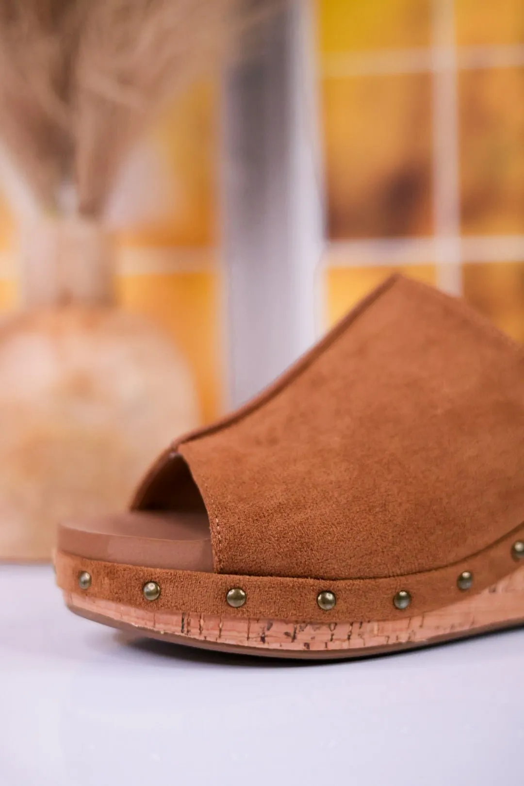 Hissy Fit Tobacco Faux Suede Open Toe Wedges